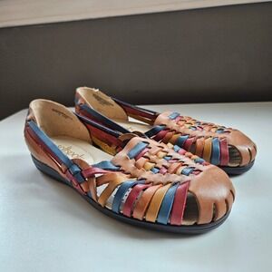Softspots Huarache Sandals Womens Size 7.5W ‎ Multi Color Woven Leather Rainbow